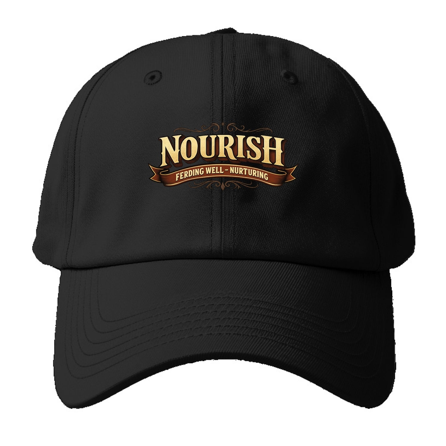 Bold typography design - "NOURISH" - feeding well, nurturing - Baseball Cap For Big Heads - Black