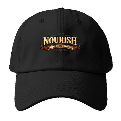 Bold typography design - "NOURISH" - feeding well, nurturing - Baseball Cap For Big Heads - Black