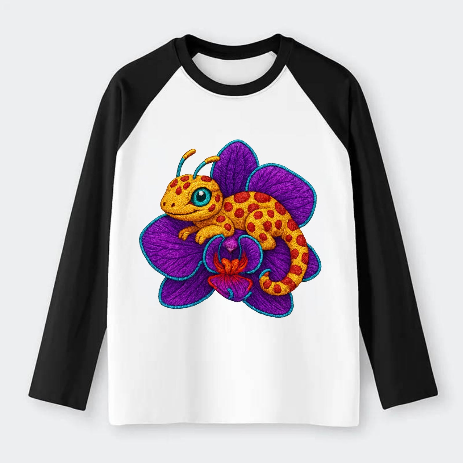 Leopard Orchid - Raglan Long Sleeve T-Shirt - Black