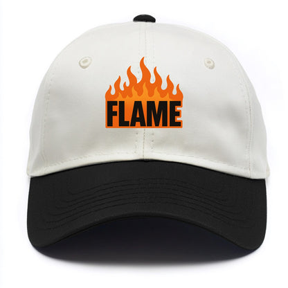 Bold typography design - "FLAME" - burning bright, passionate - Two Tone Cap - Black