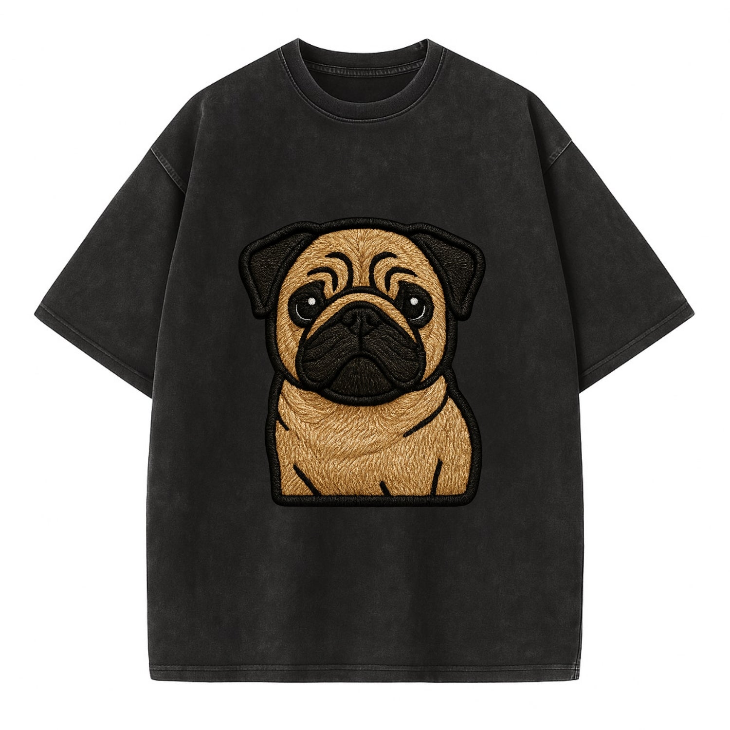 Pug - Contemporary wrinkled design with - Vintage T-shirt - Black