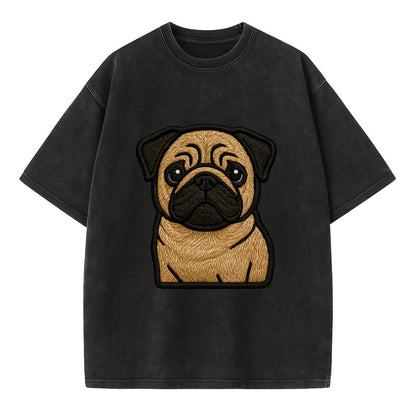 Pug - Contemporary wrinkled design with - Vintage T-shirt - Black