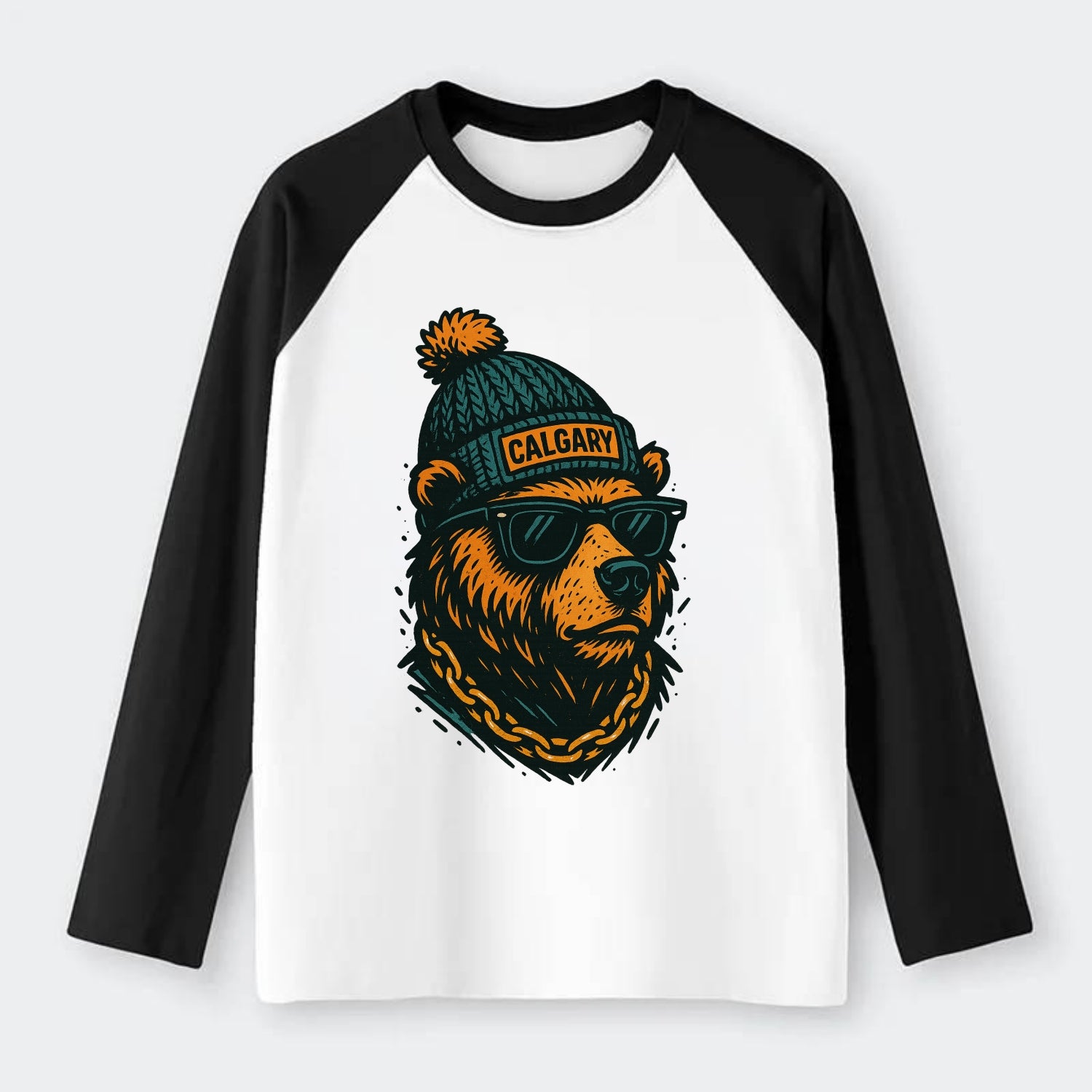 Calgary Grizzly Bear wearing Calgary bea - Raglan Long Sleeve T-Shirt - Black