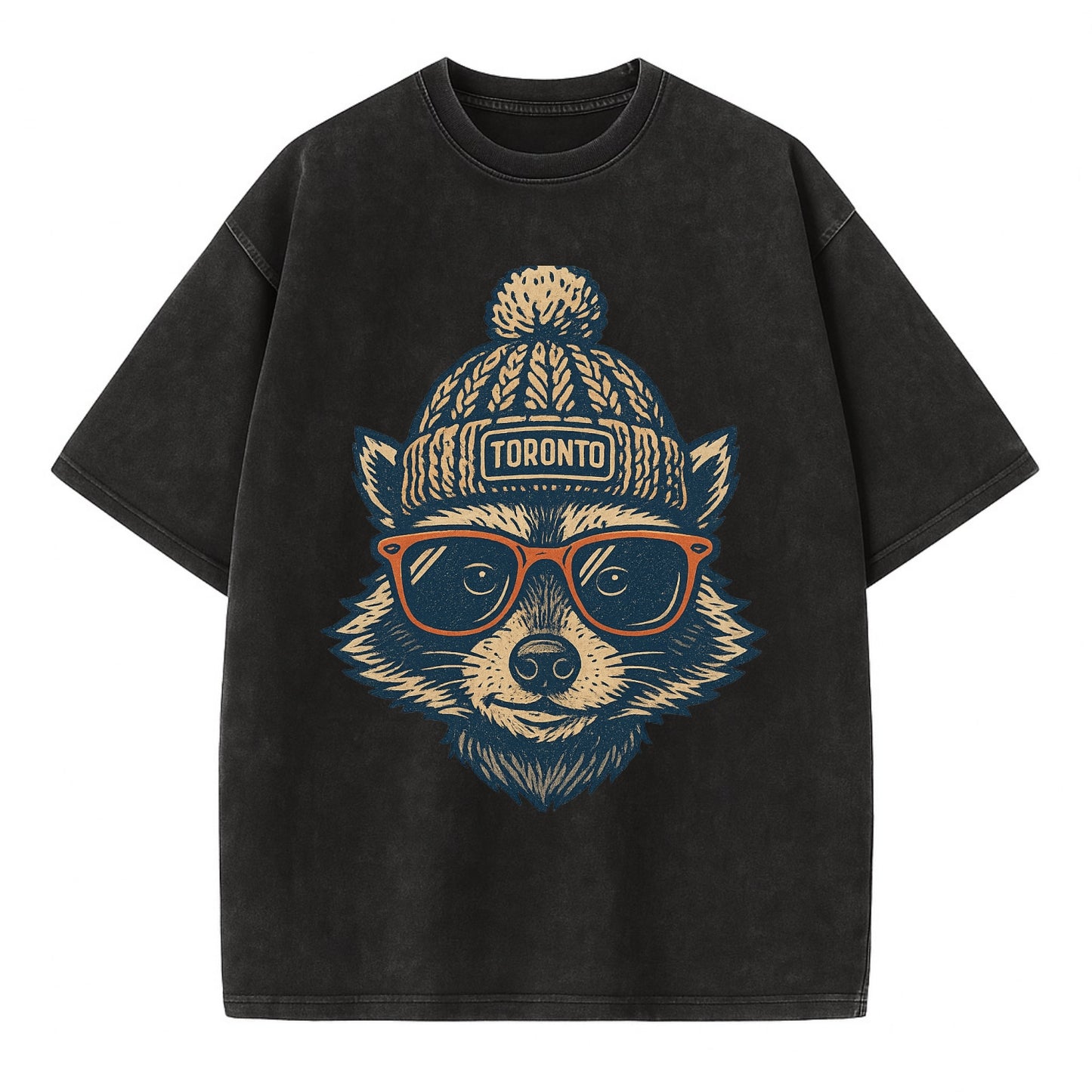 Toronto Raccoon wearing Toronto beanie w - Vintage T-shirt - Black