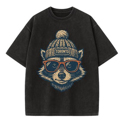 Toronto Raccoon wearing Toronto beanie w - Vintage T-shirt - Black