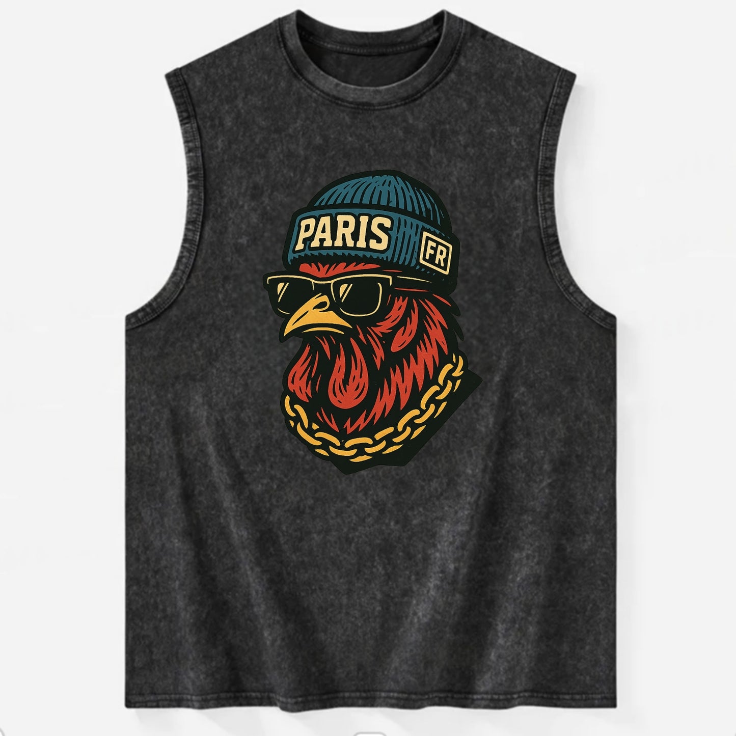 Paris Rooster - Vintage Washed Tank - Black