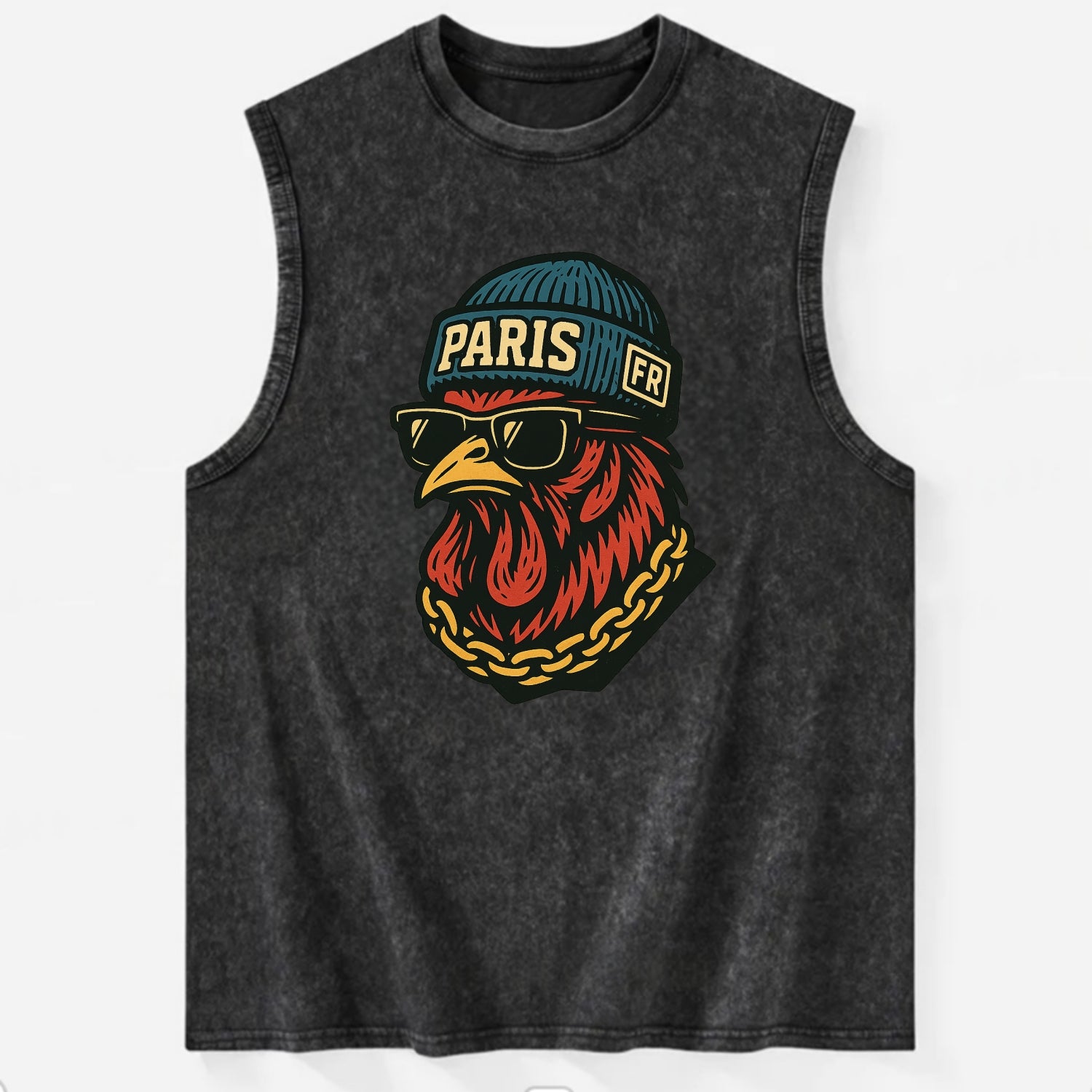Paris Rooster - Vintage Washed Tank - Black