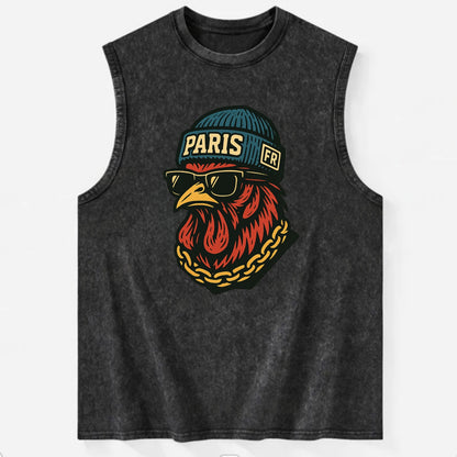 Paris Rooster - Vintage Washed Tank - Black