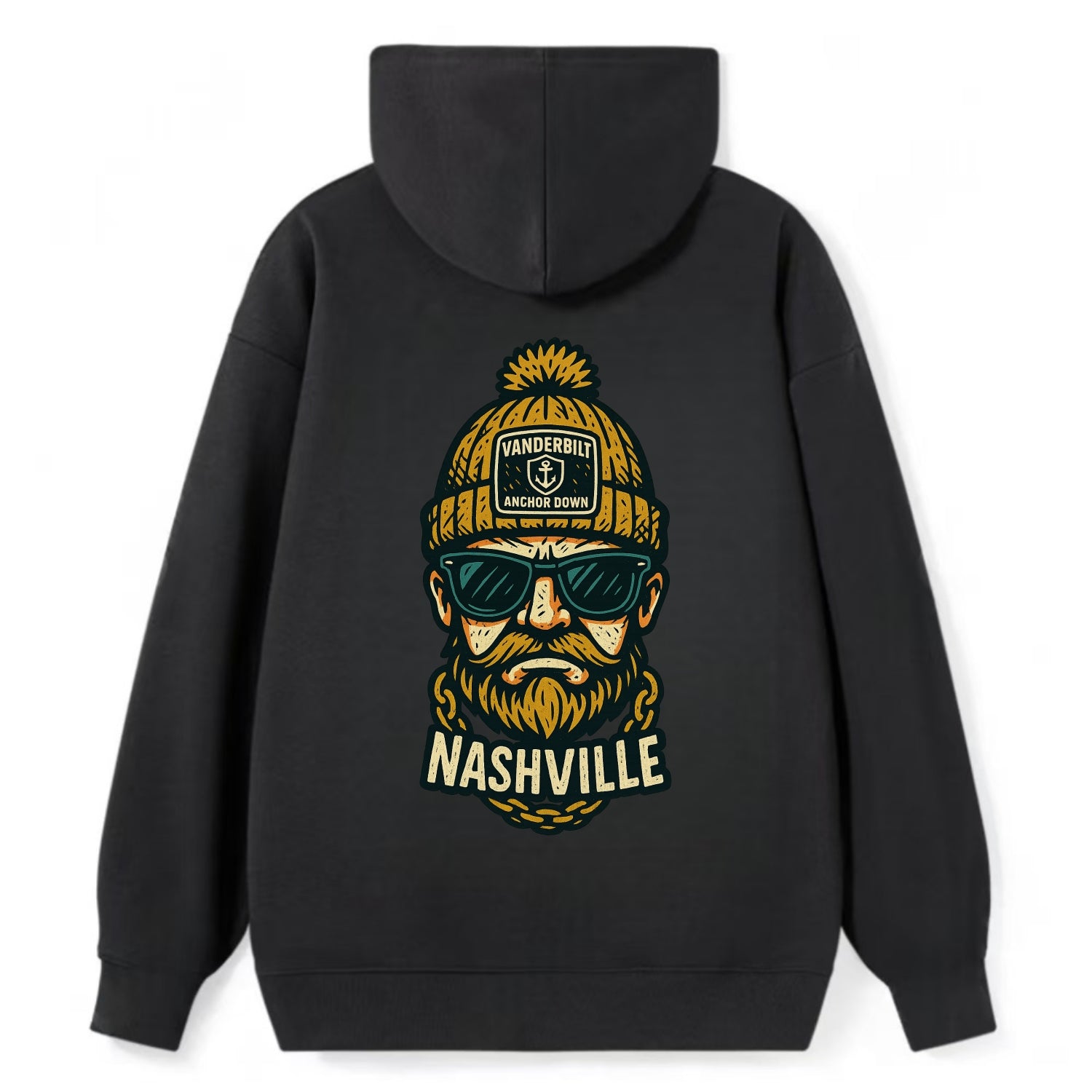 Nashville Commodore wearing Vanderbilt beanie with anchor patch - Classic Pullover Hoodie - Black