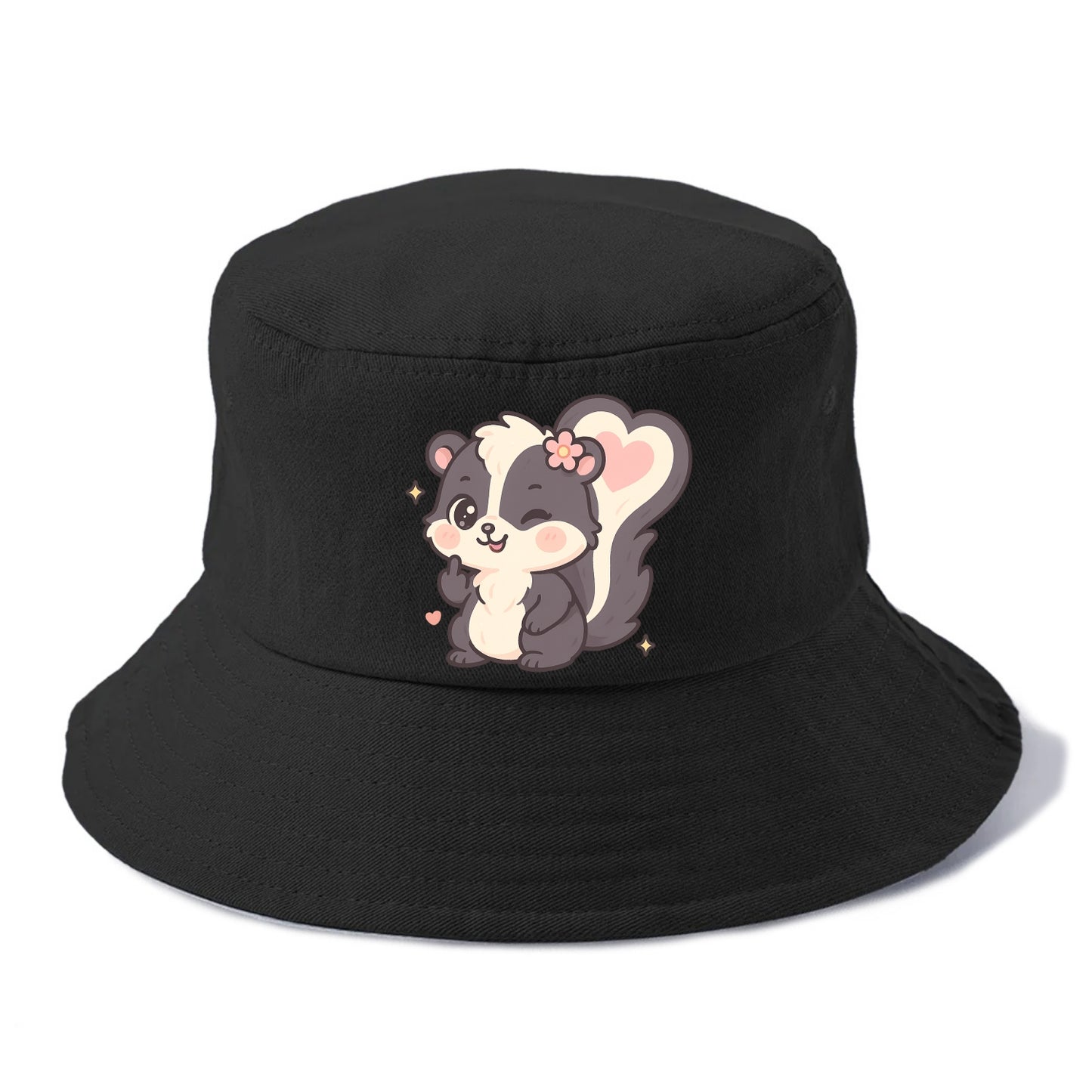 fluffy skunk with heart-shaped tail pattern, one paw up showing sass - Bucket Hat - Black