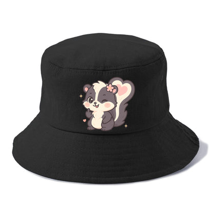 fluffy skunk with heart-shaped tail pattern, one paw up showing sass - Bucket Hat - Black