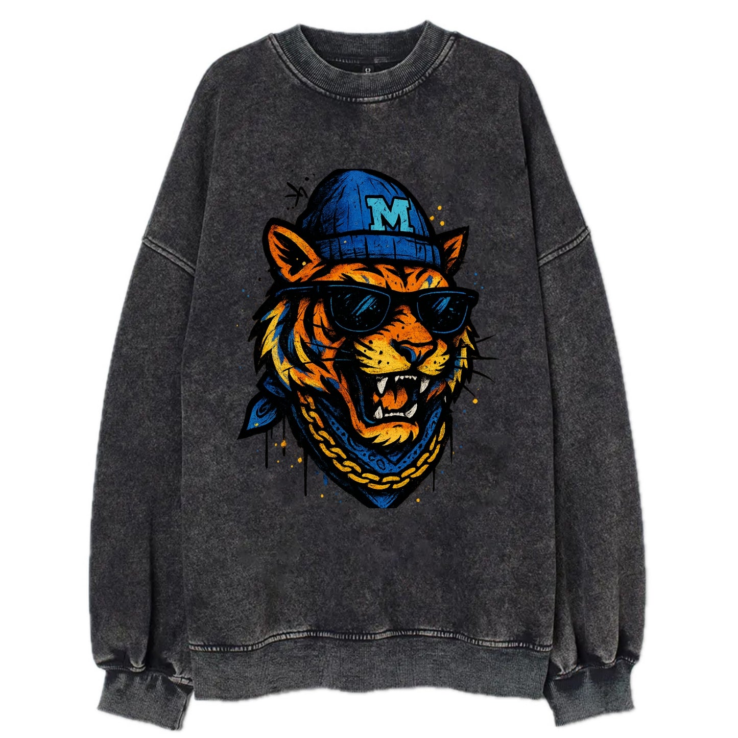 Memphis Tiger wearing Memphis beanie with M patch - Vintage Sweatshirt - Black