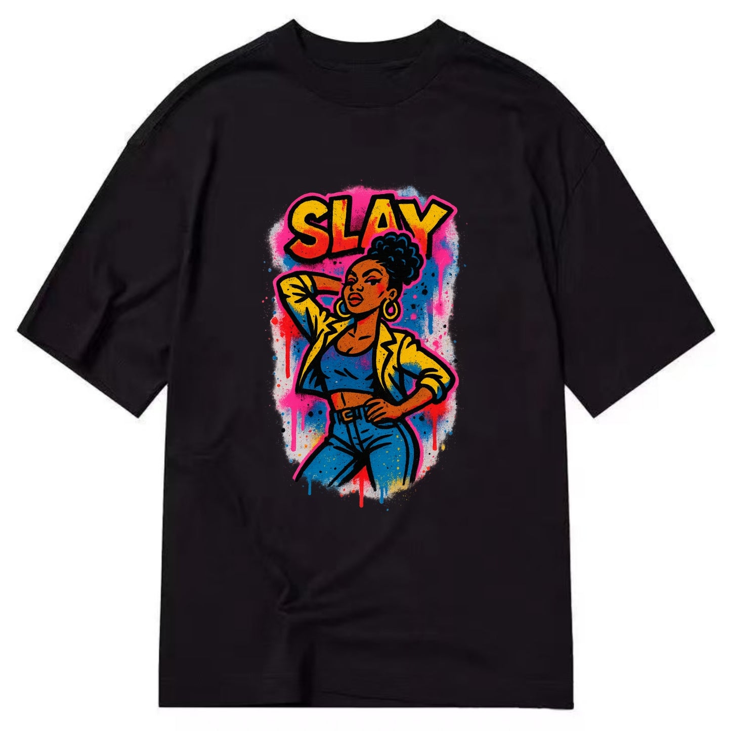 Empowered figure striking confident pose - "slay" culture, fierce and fabulous - Classic T-shirt - Black