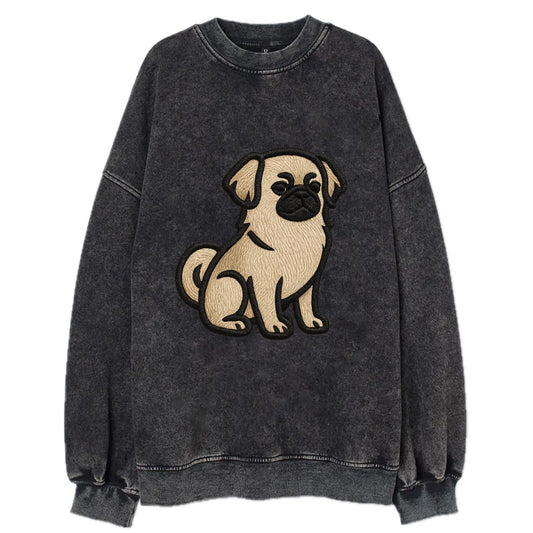 Tibetan Spaniel - Fawn small dog embroid - Vintage Sweatshirt - Black