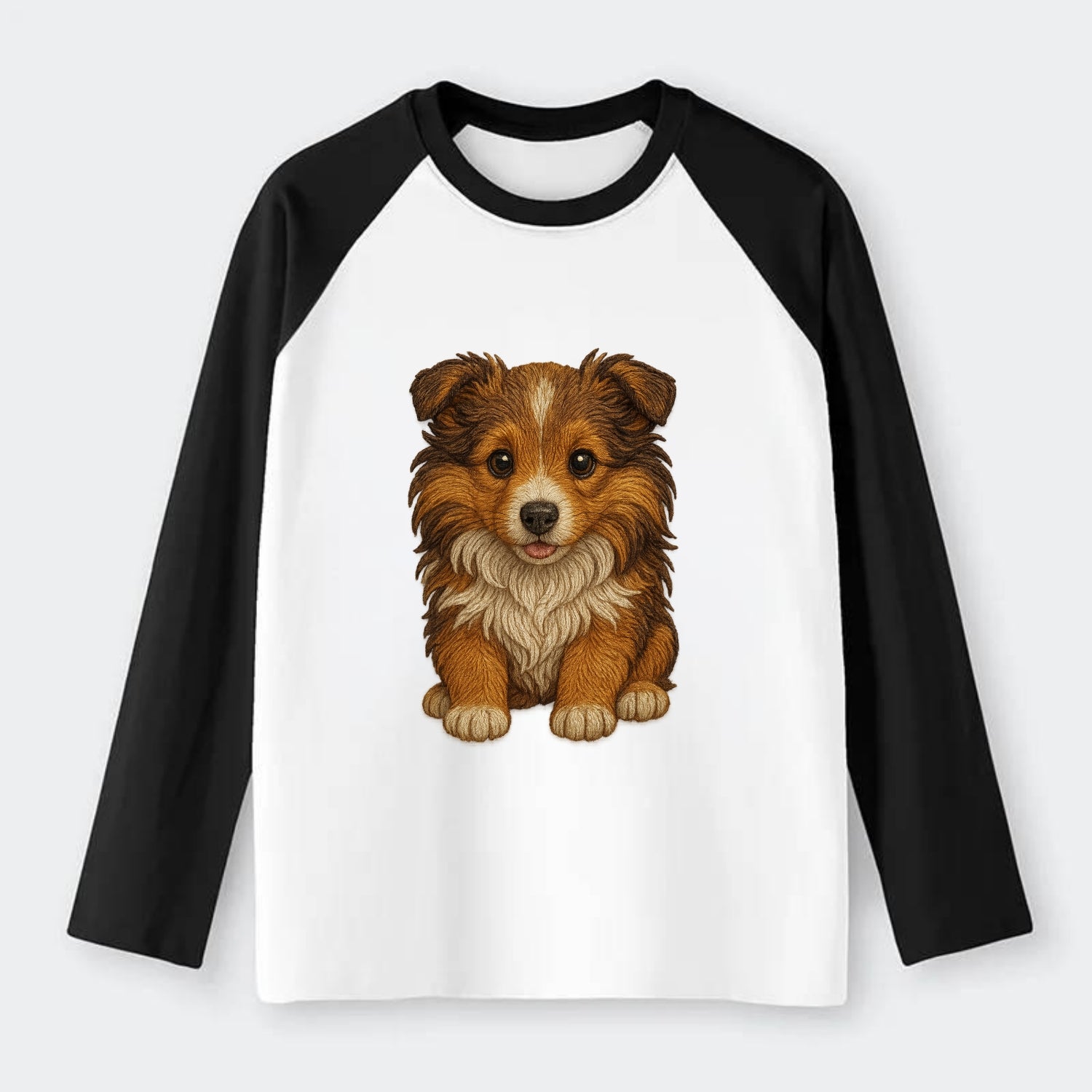 Baby Shetland Sheepdog Puppy - mini collie look, flowing mane, - Raglan Long Sleeve T-Shirt - Black