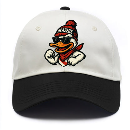 Oregon Duck wearing Trail Blazers beanie with rose patch and wayfarer sunglasses - Two Tone Cap - Black