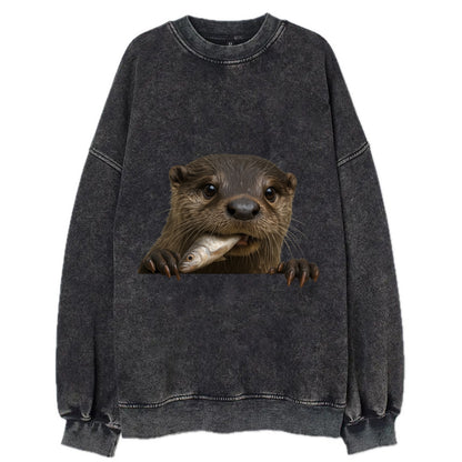 River Otter  - Vintage Sweatshirt - Black