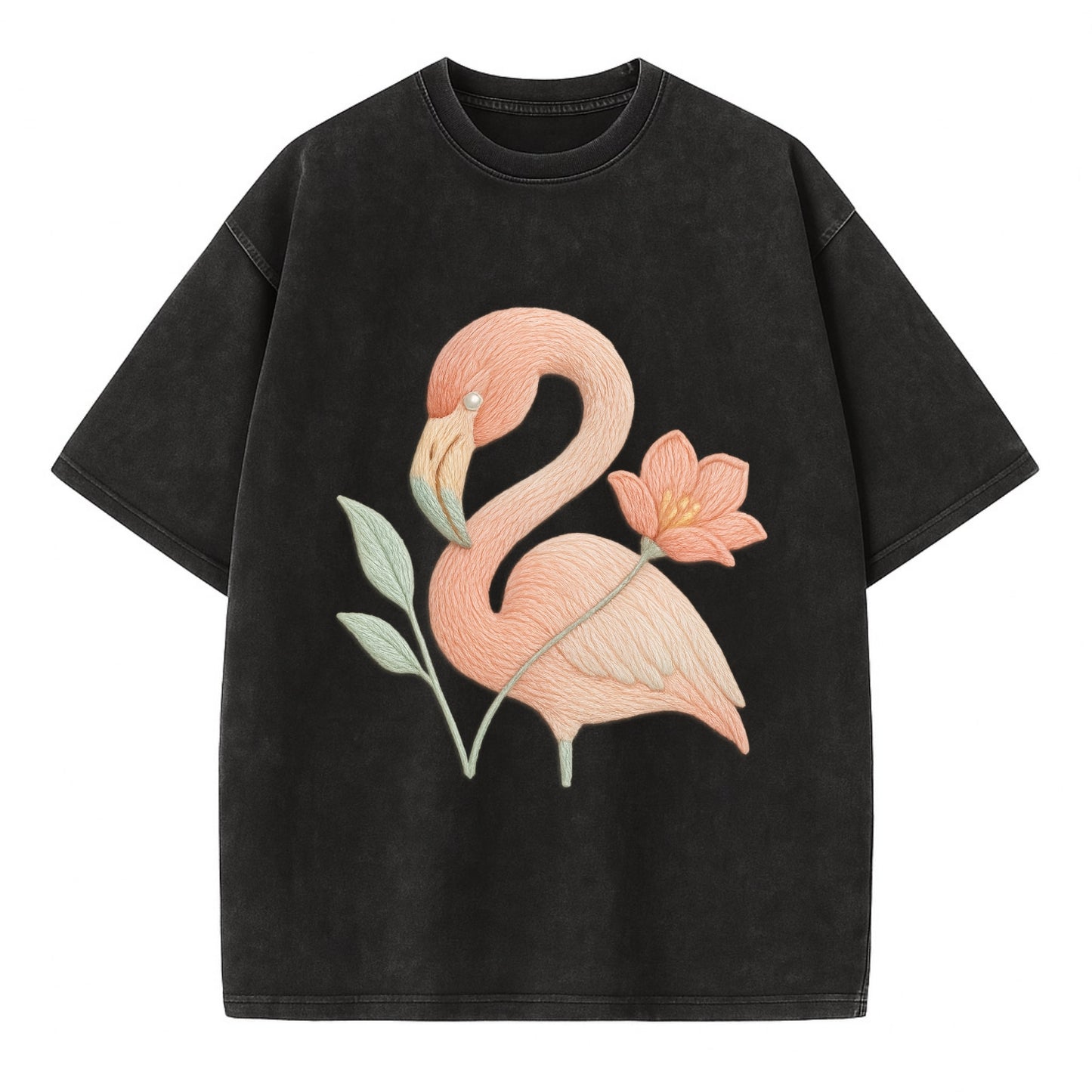 Peach Flamingo - Vintage T-shirt - Black