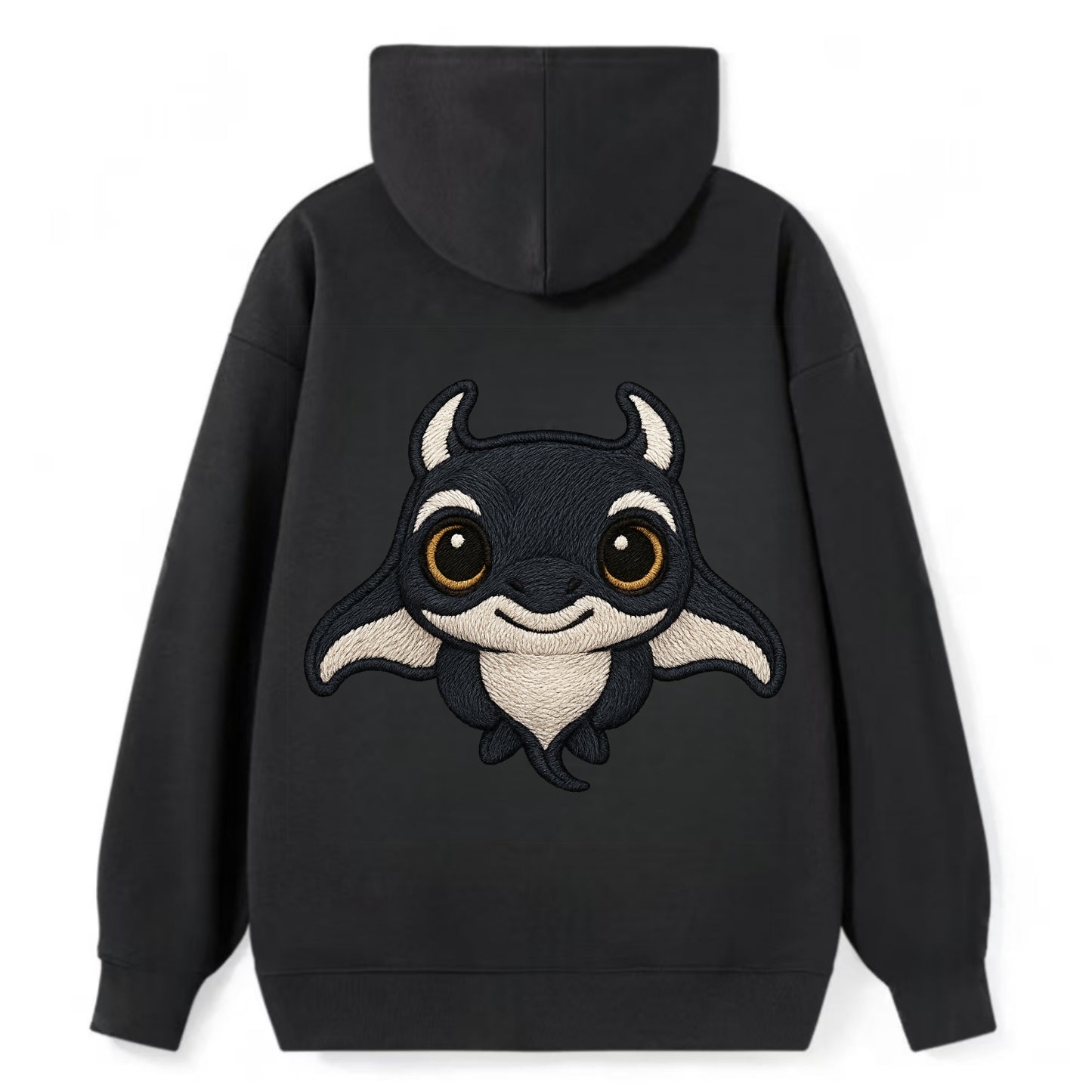 Baby Manta Ray - dark with white markings, cephalic fins, gentle eyes, - Classic Pullover Hoodie - Black