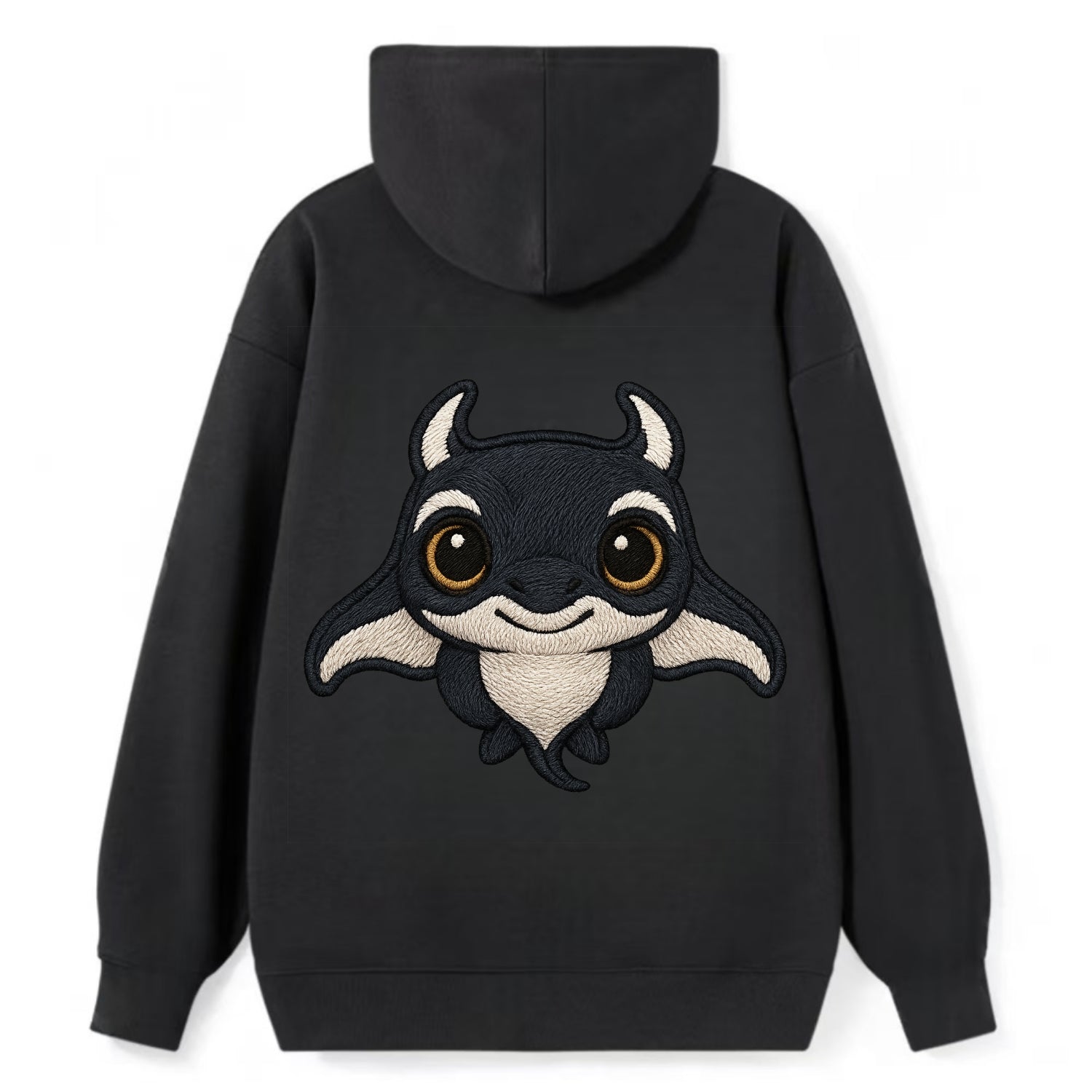 Baby Manta Ray - dark with white markings, cephalic fins, gentle eyes, - Classic Pullover Hoodie - Black