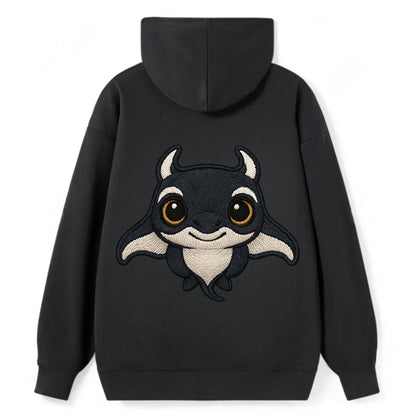 Baby Manta Ray - dark with white markings, cephalic fins, gentle eyes, - Classic Pullover Hoodie - Black