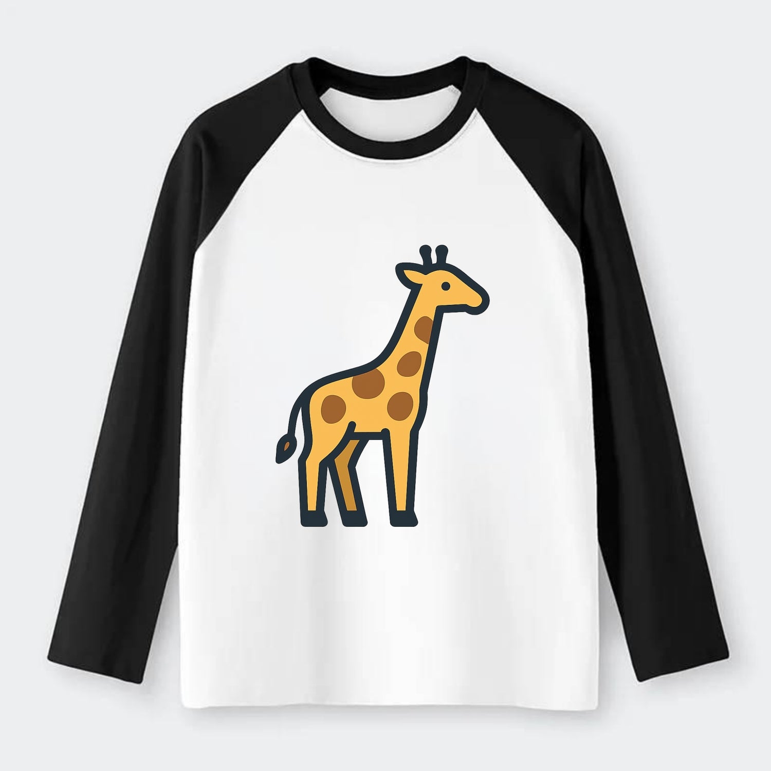 Giraffe - Yellow with brown patches flat side profile - Raglan Long Sleeve T-Shirt - Black