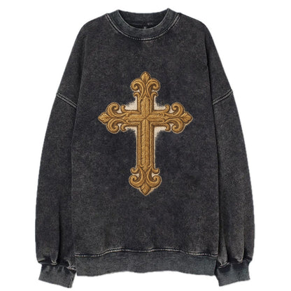 Baroque Cross  - Vintage Sweatshirt - Black