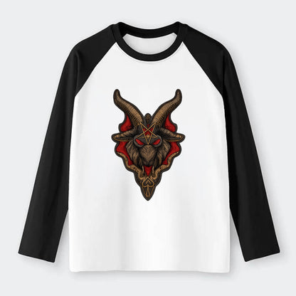BAPHOMET HEAD - goat head symbol in black and red , occult - Raglan Long Sleeve T-Shirt - Black