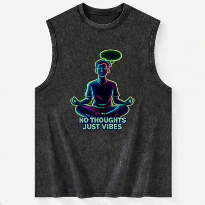 Peaceful floating figure with empty thought bubble - "no thoughts just vibes" - Vintage Washed Tank - Black