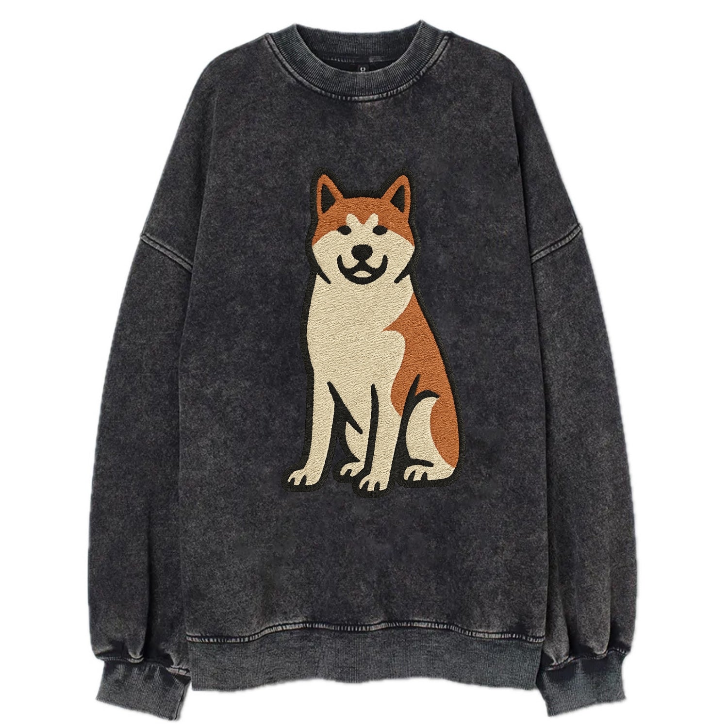 Akita - White and red sitting pose - Vin Vintage Sweatshirt - Black