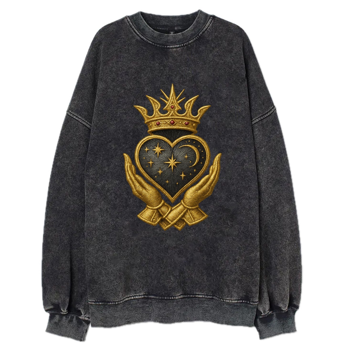 Hammered bronze warrior crown anchoring a dark steel heart with shield-bearing - Vintage Sweatshirt - Black
