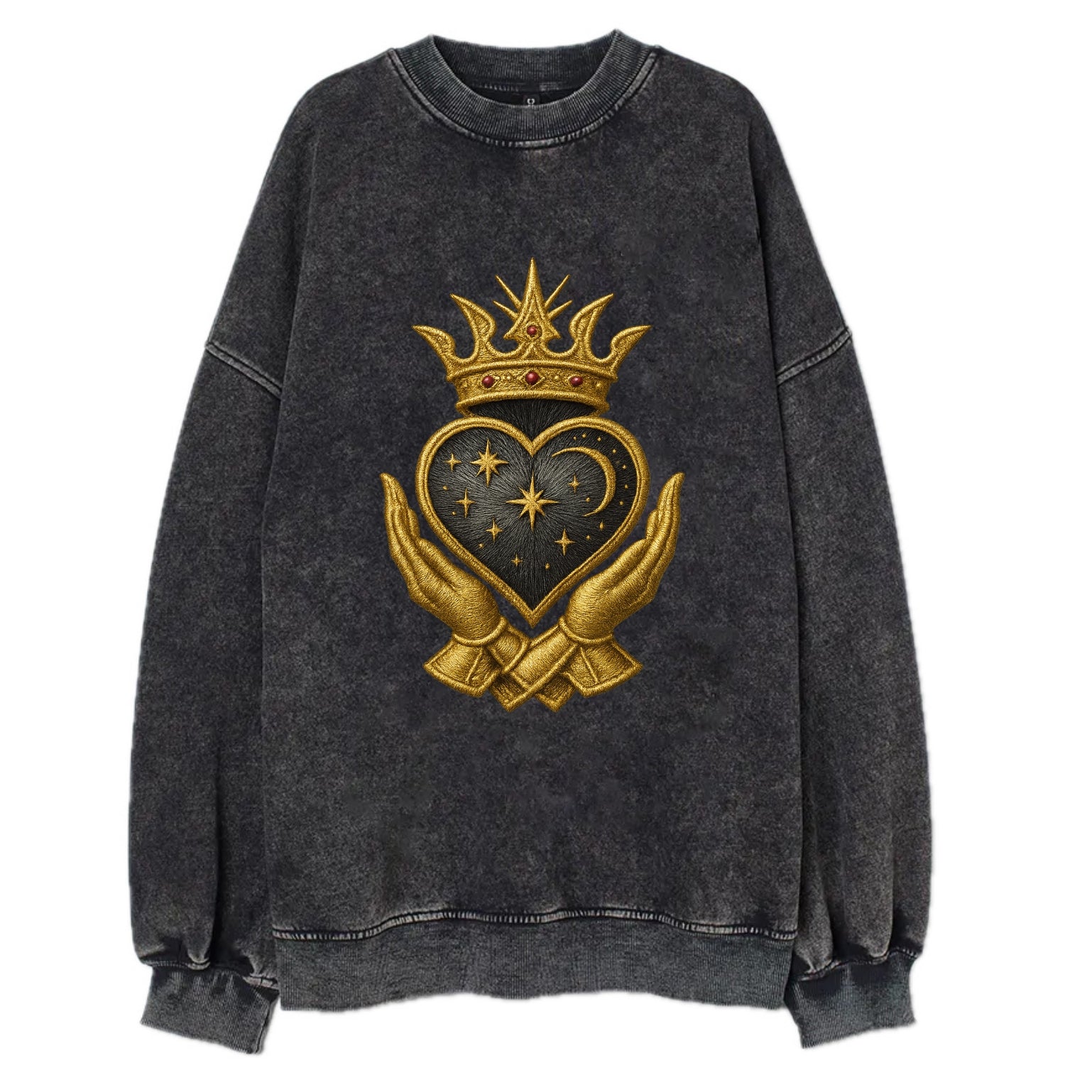 Hammered bronze warrior crown anchoring a dark steel heart with shield-bearing - Vintage Sweatshirt - Black