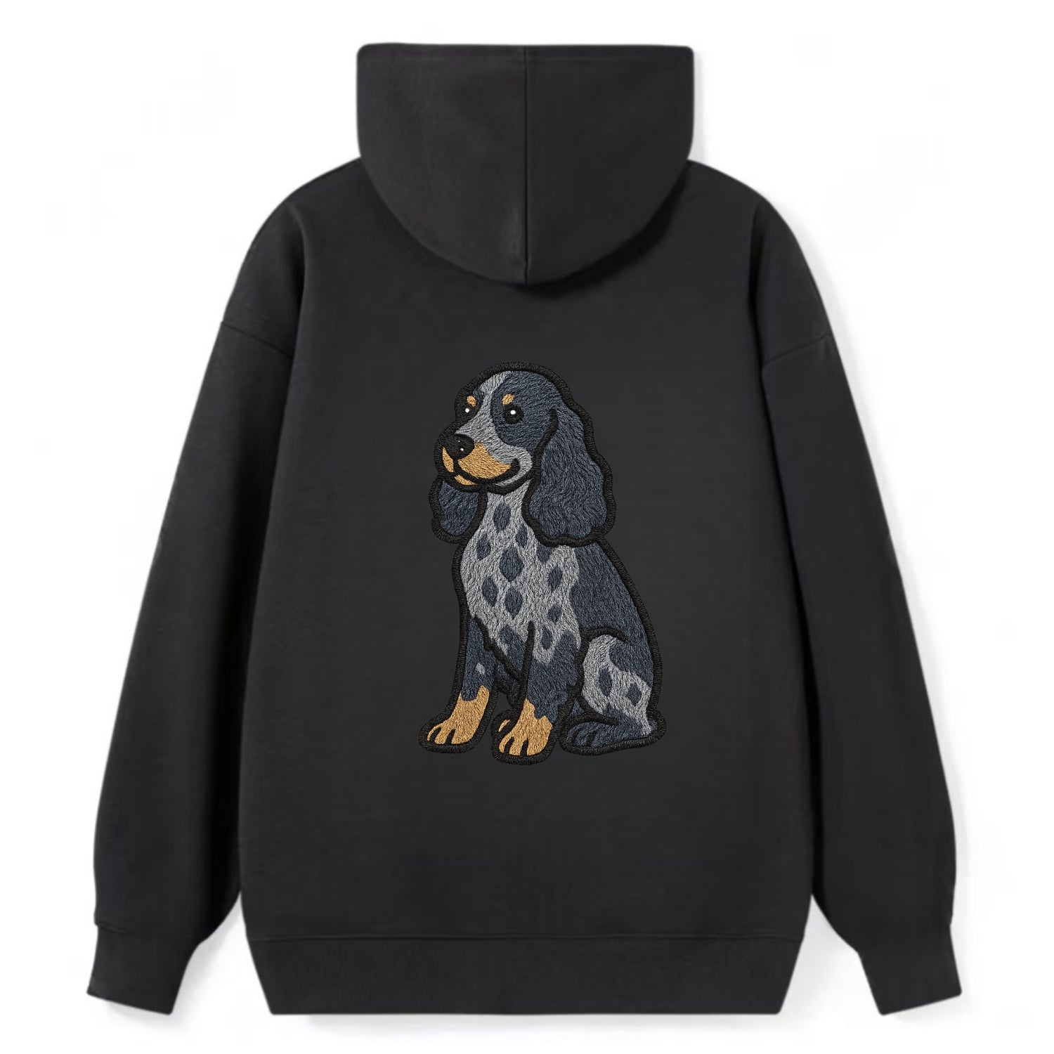 English Cocker Spaniel - Blue roan embroidered sitting pose - Classic Pullover Hoodie - Black
