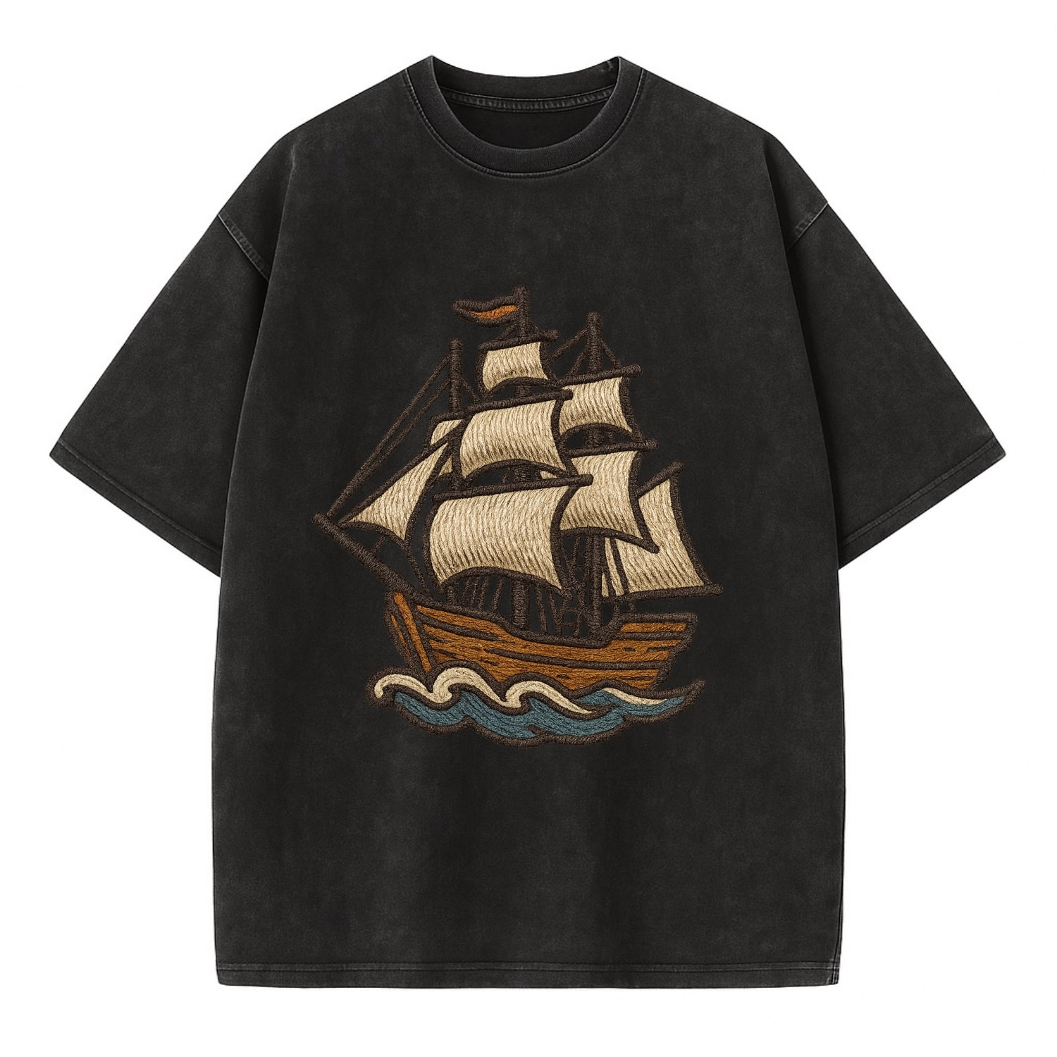 Sailing Ship  - Vintage T-shirt - Black