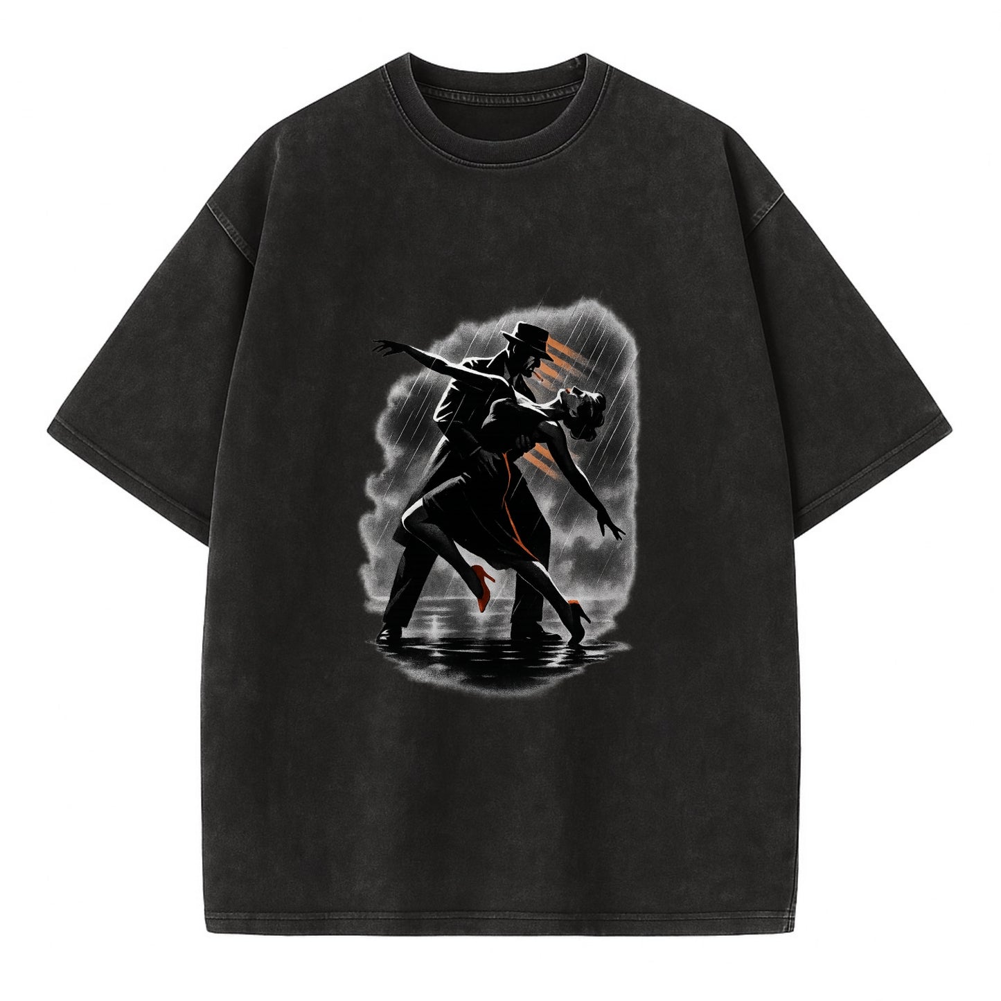 romantic dance pose with woman lifted in the air at lakeside - Vintage T-shirt - Black