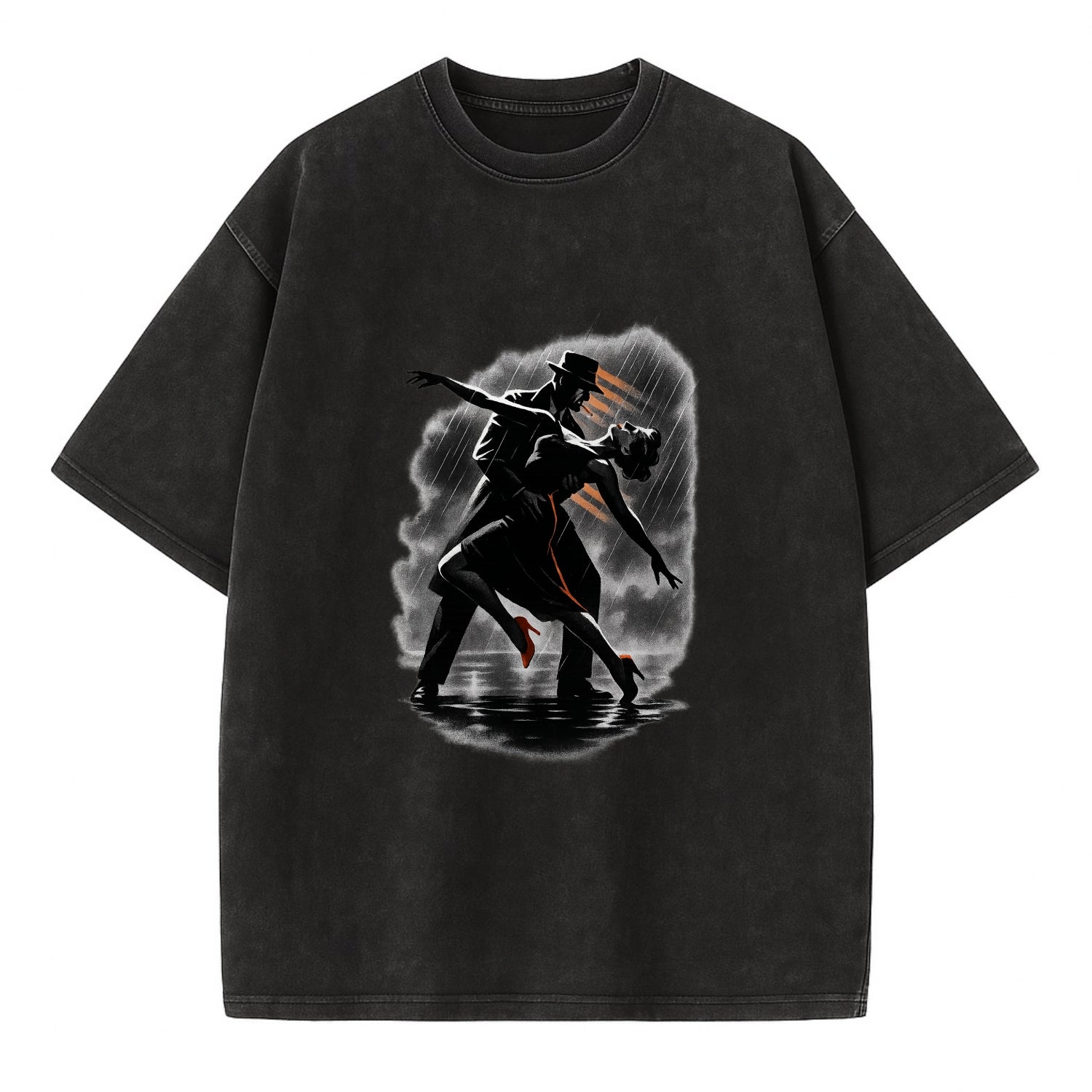 romantic dance pose with woman lifted in the air at lakeside - Vintage T-shirt - Black
