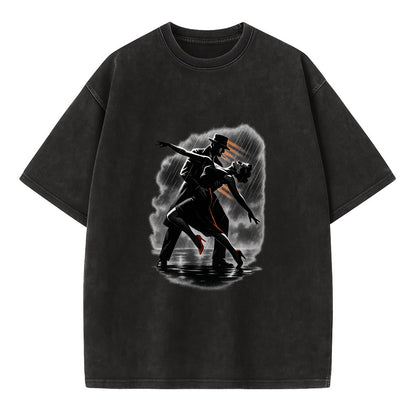romantic dance pose with woman lifted in the air at lakeside - Vintage T-shirt - Black