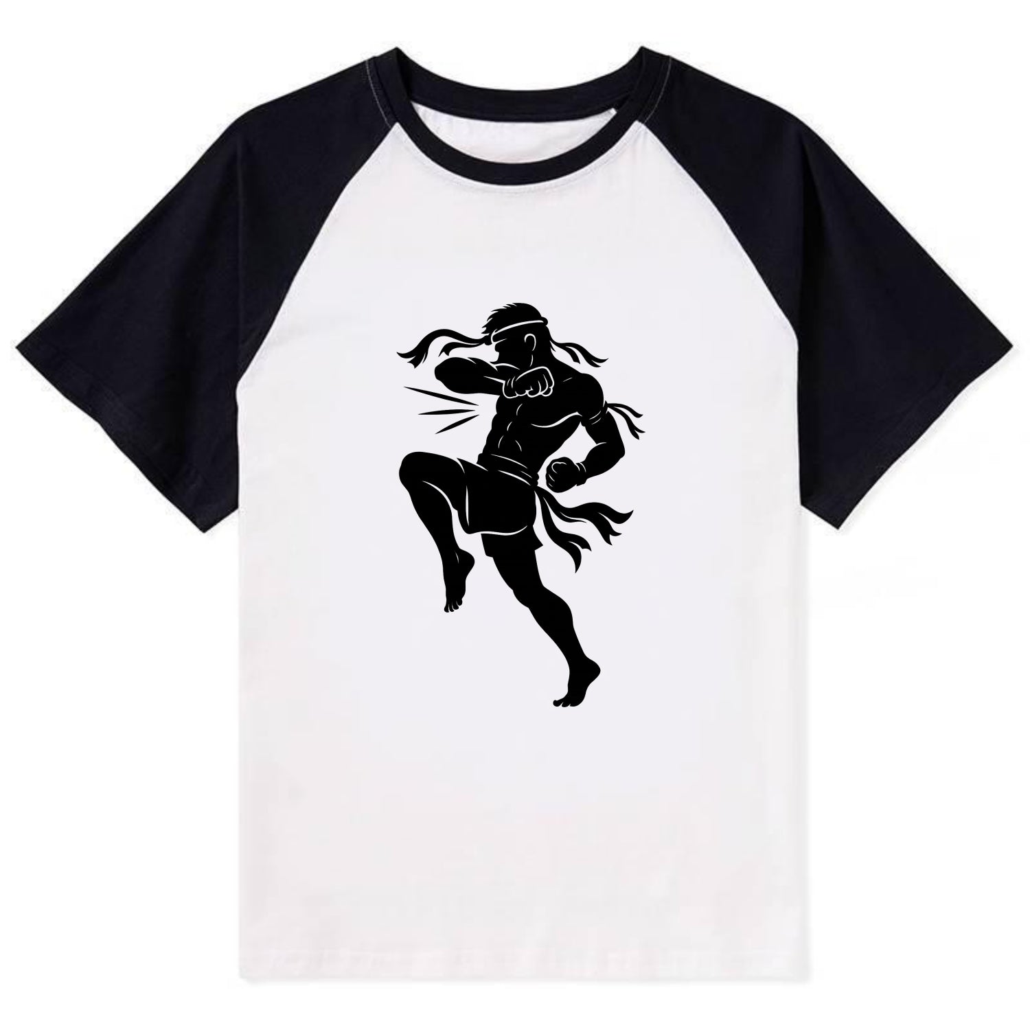 Thai Muay Thai fighter elbow strike - Contrast Raglan T-shirt - Black