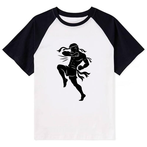 Thai Muay Thai fighter elbow strike - Contrast Raglan T-shirt