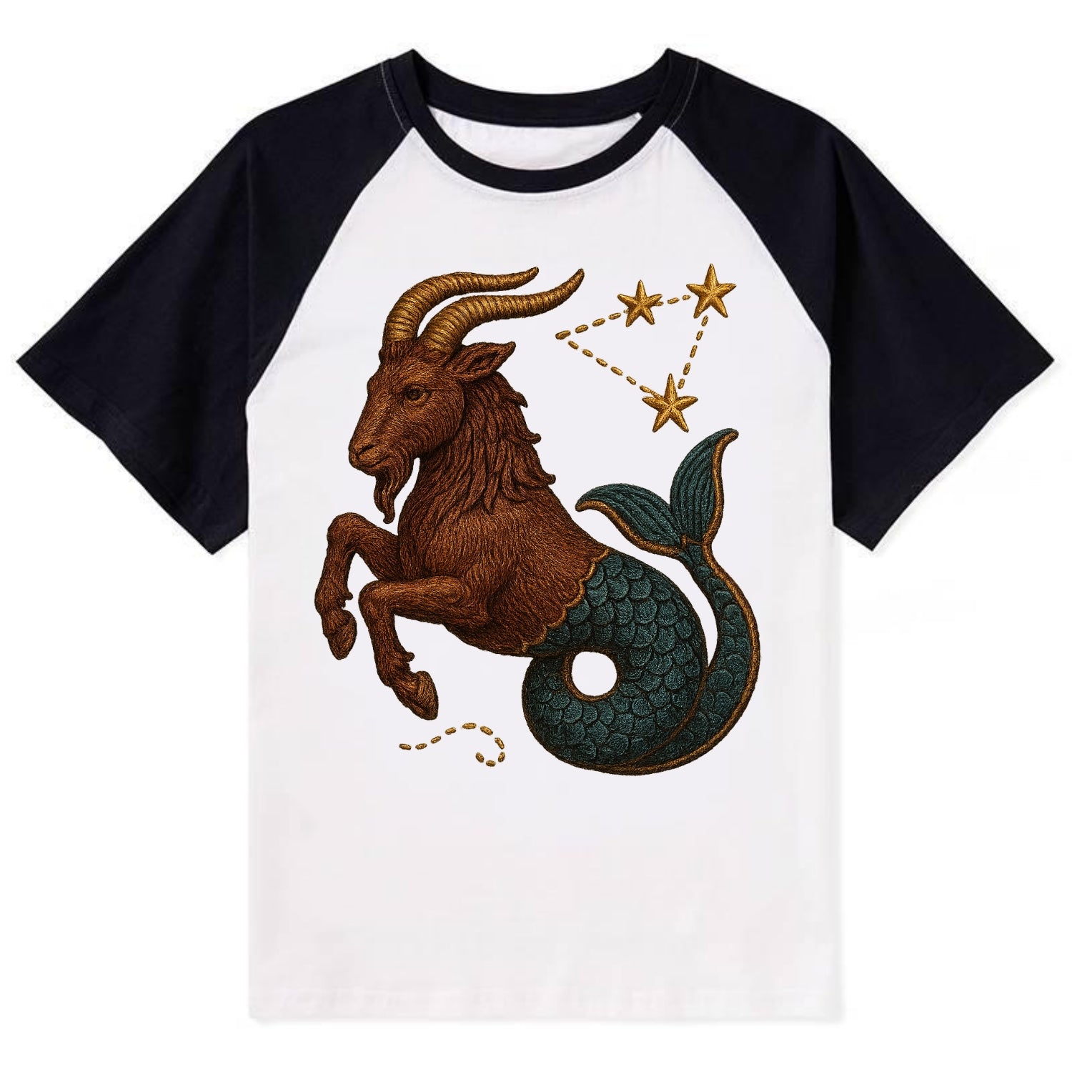 Capricorn Goat  - Contrast Raglan T-shirt - Black