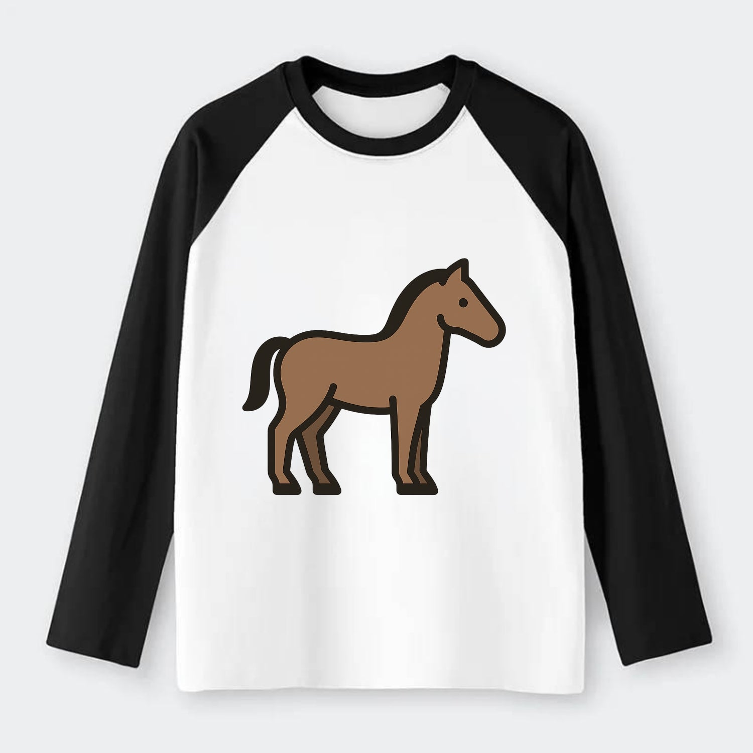 Horse - Brown standing pose flat side profile - Raglan Long Sleeve T-Shirt - Black