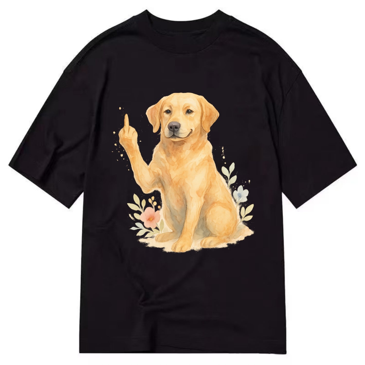 Labrador Retriever yellow sitting pretty, friendly face, strong paw up with sass - Classic T-shirt - Black