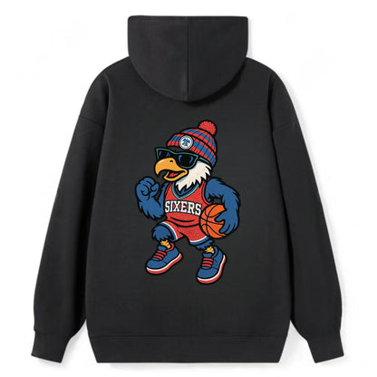 Philadelphia Eagle wearing 76ers red white and blue beanie with bell - Classic Pullover Hoodie - Black