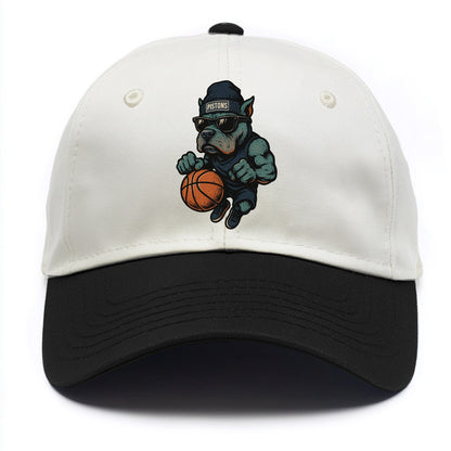 Detroit Pitbull wearing Pistons beanie with chrome patch and wayfarer sunglasses - Two Tone Cap - Black