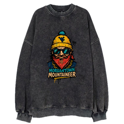 Morgantown Mountaineer wearing West Virginia beanie with WV patch - Vintage Sweatshirt - Black