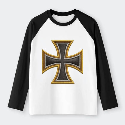Teutonic Cross  - Raglan Long Sleeve T-Shirt - Black