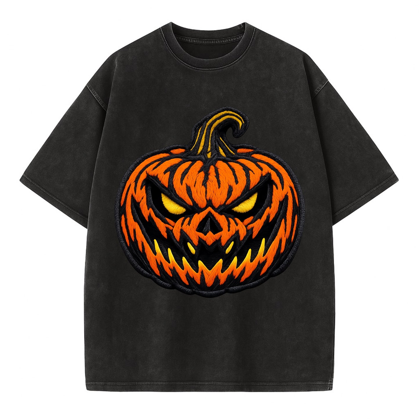 HALLOWEEN PUMPKIN - jack o lantern in orange and black , spooky - Vintage T-shirt - Black