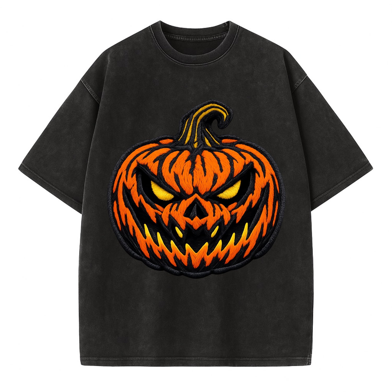 HALLOWEEN PUMPKIN - jack o lantern in orange and black , spooky - Vintage T-shirt - Black
