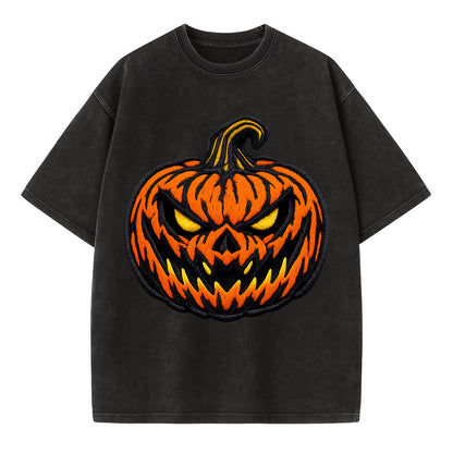 HALLOWEEN PUMPKIN - jack o lantern in orange and black , spooky - Vintage T-shirt - Black
