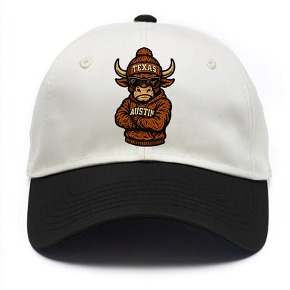 Austin Bevo wearing Texas beanie with longhorn patch - Two Tone Cap - Black